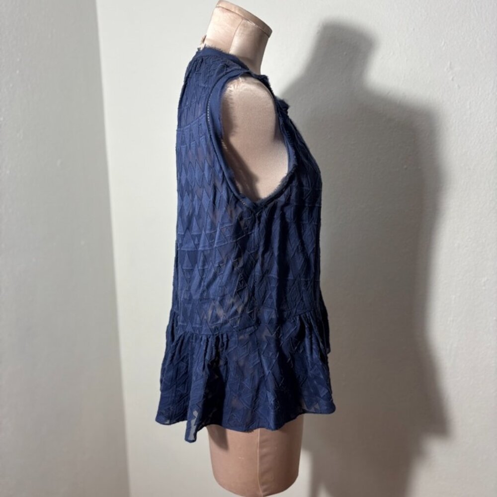 Rebecca Taylor Navy Diamond Embroidered Sheer Blouse Size L - Picture 6 of 11
